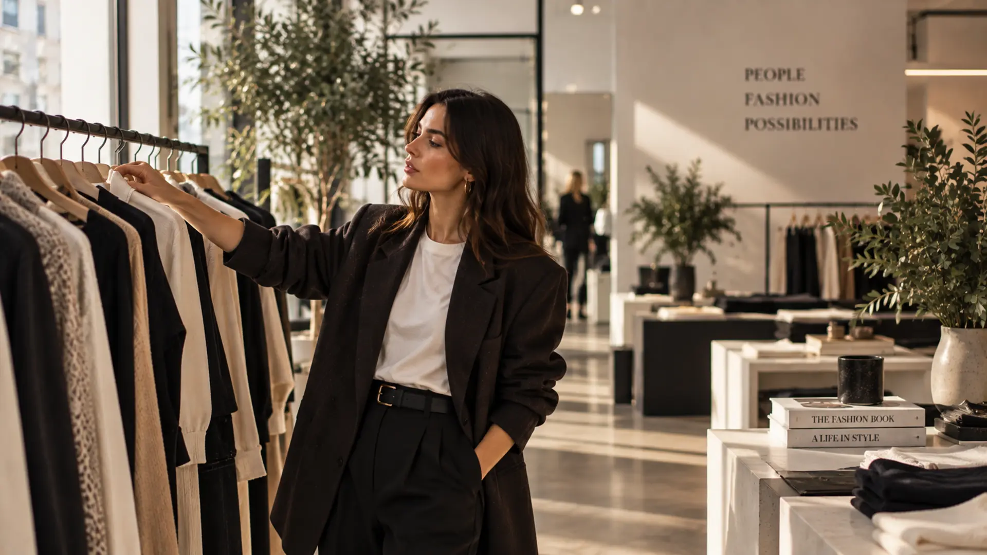 brunette-browsing-store-rail-luxury-shopping