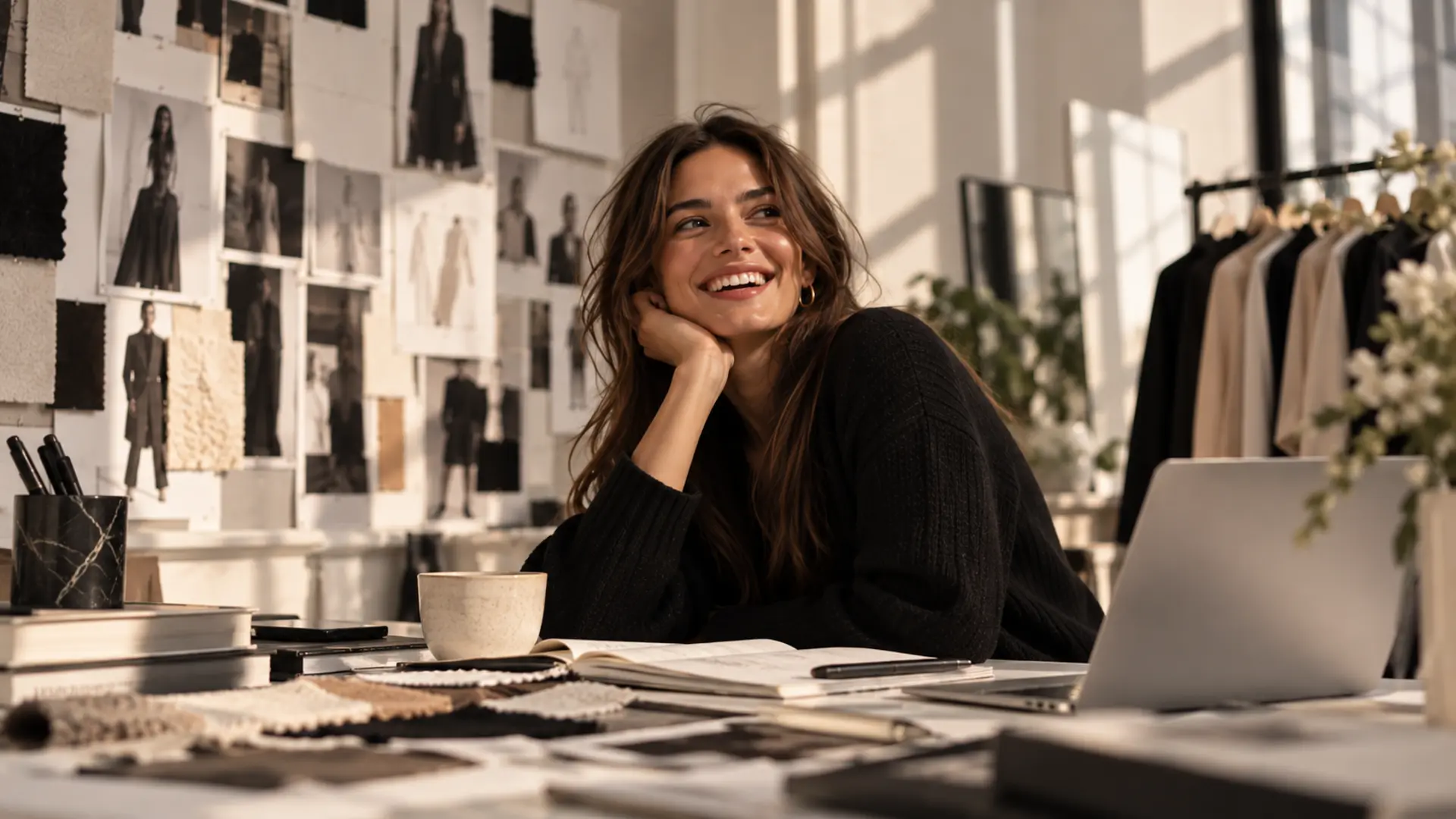 a lady smiling in a design studio
