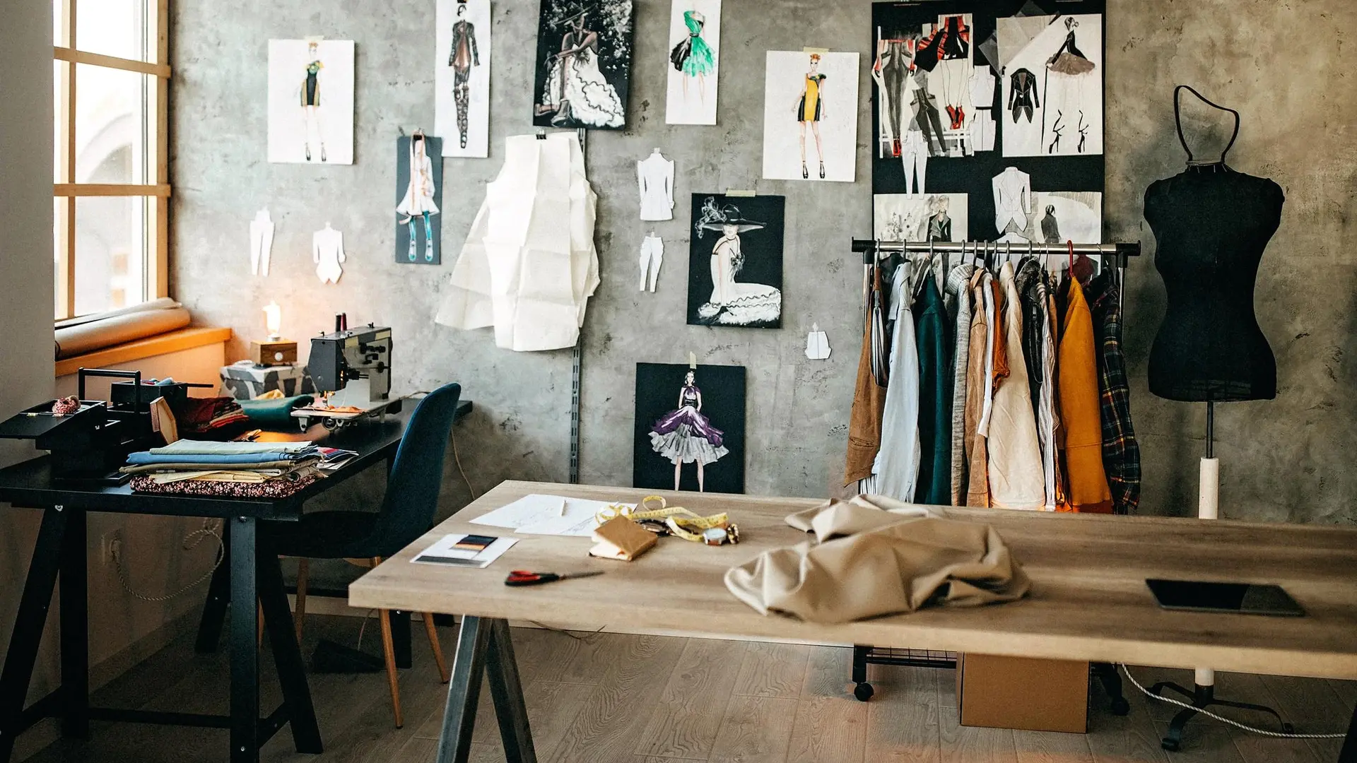 retail store showing display rails and table