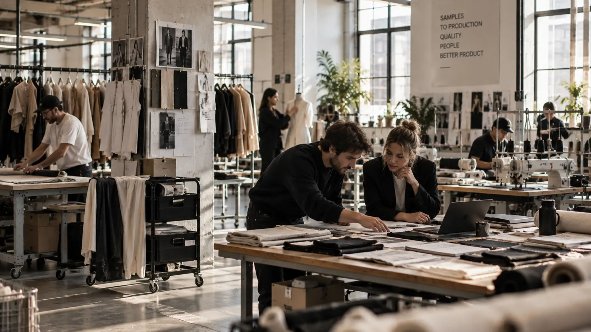 Fabric and sample review in a fashion office