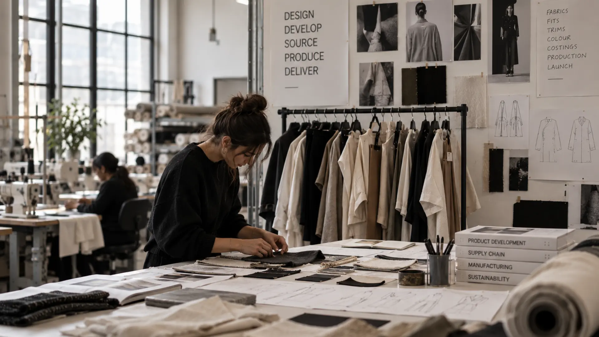 Pattern Cutter at cutting table in design studio